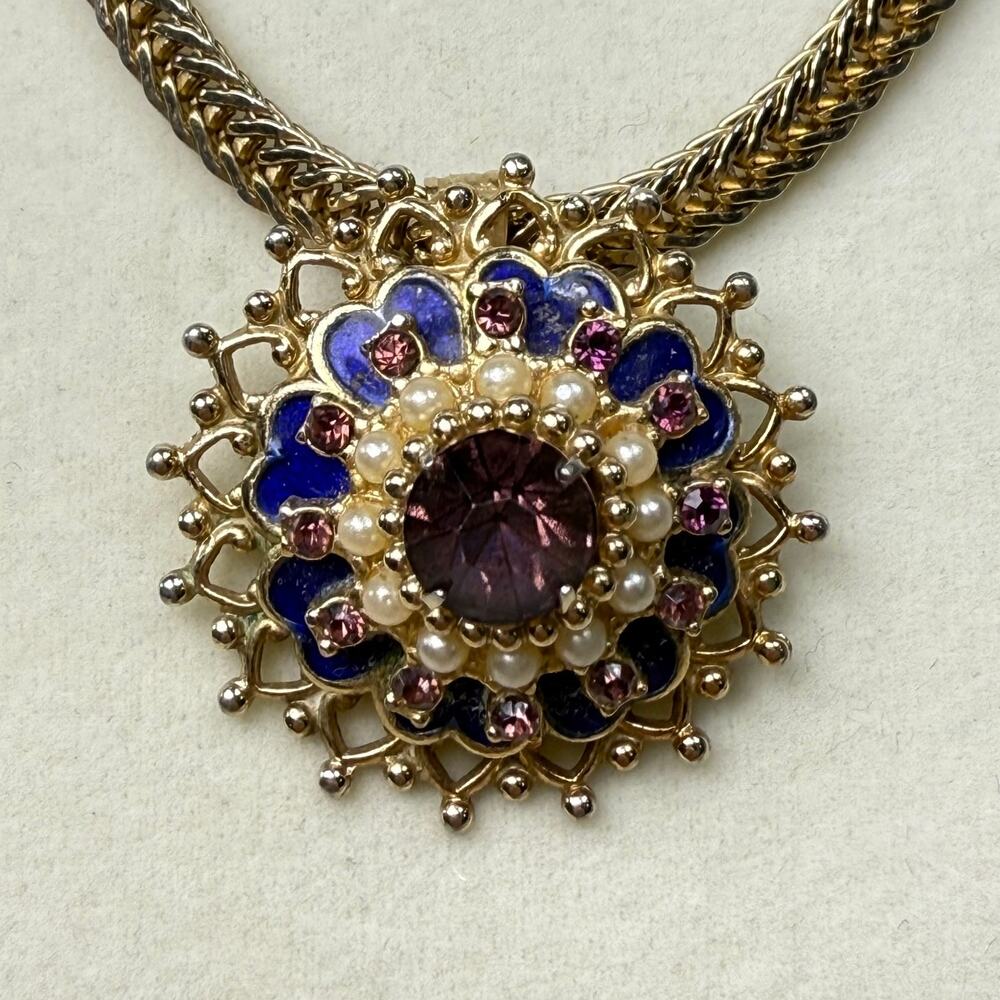 Vintage Coro Rhinestone Starburst Pendant Necklace Whimsigoth Romantic Victorian - Picture 4 of 9